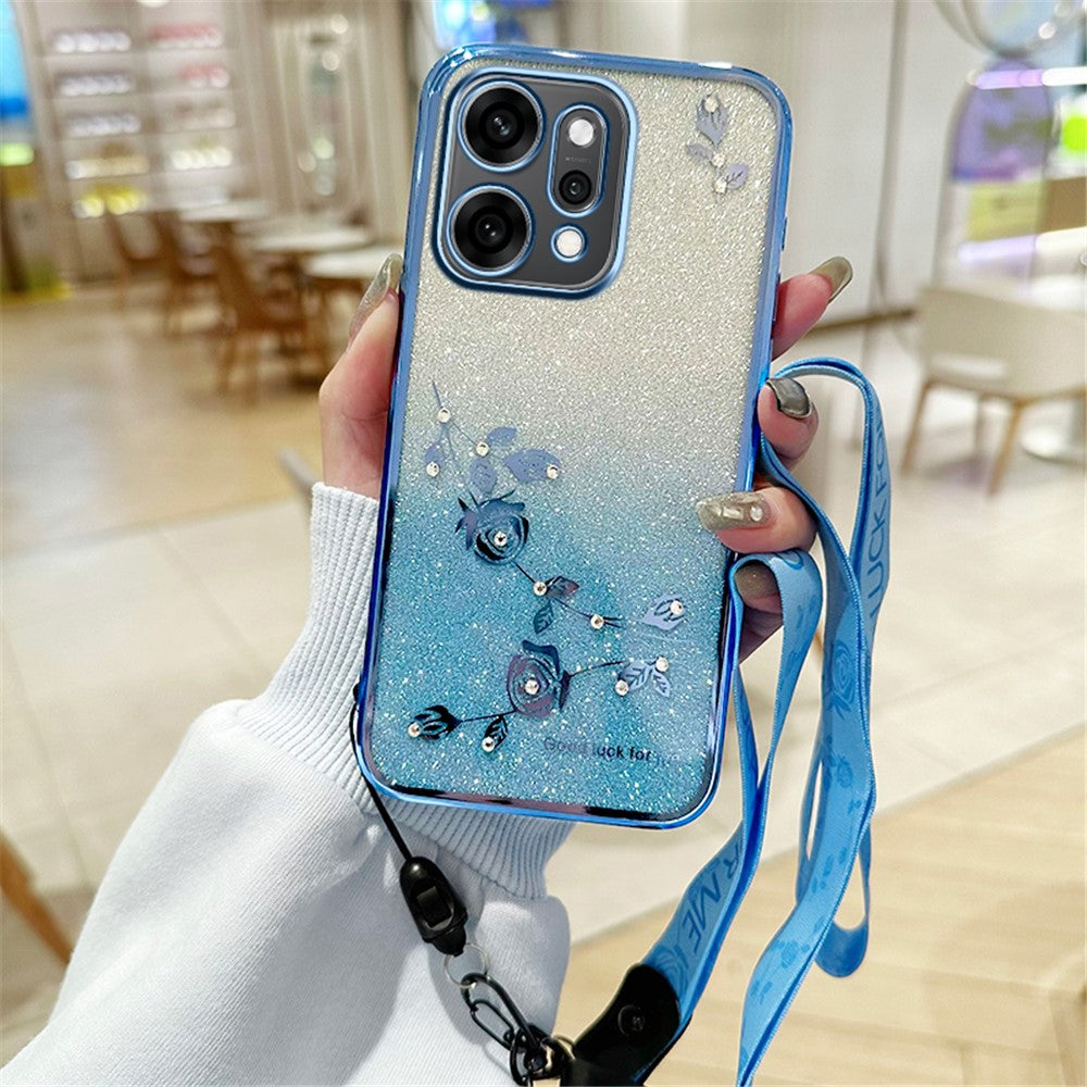 KADEM For Oppo Reno14 Pro 5G (Global) Case Flower Pattern TPU Gradient Phone Cover with Lanyards - Blue