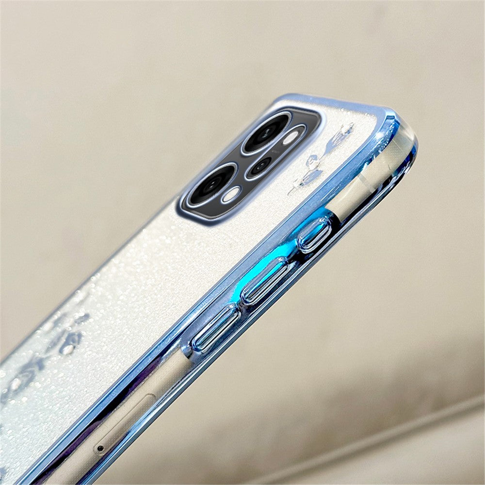 KADEM For Oppo Reno14 Pro 5G (Global) Case Flower Pattern TPU Gradient Phone Cover with Lanyards - Blue