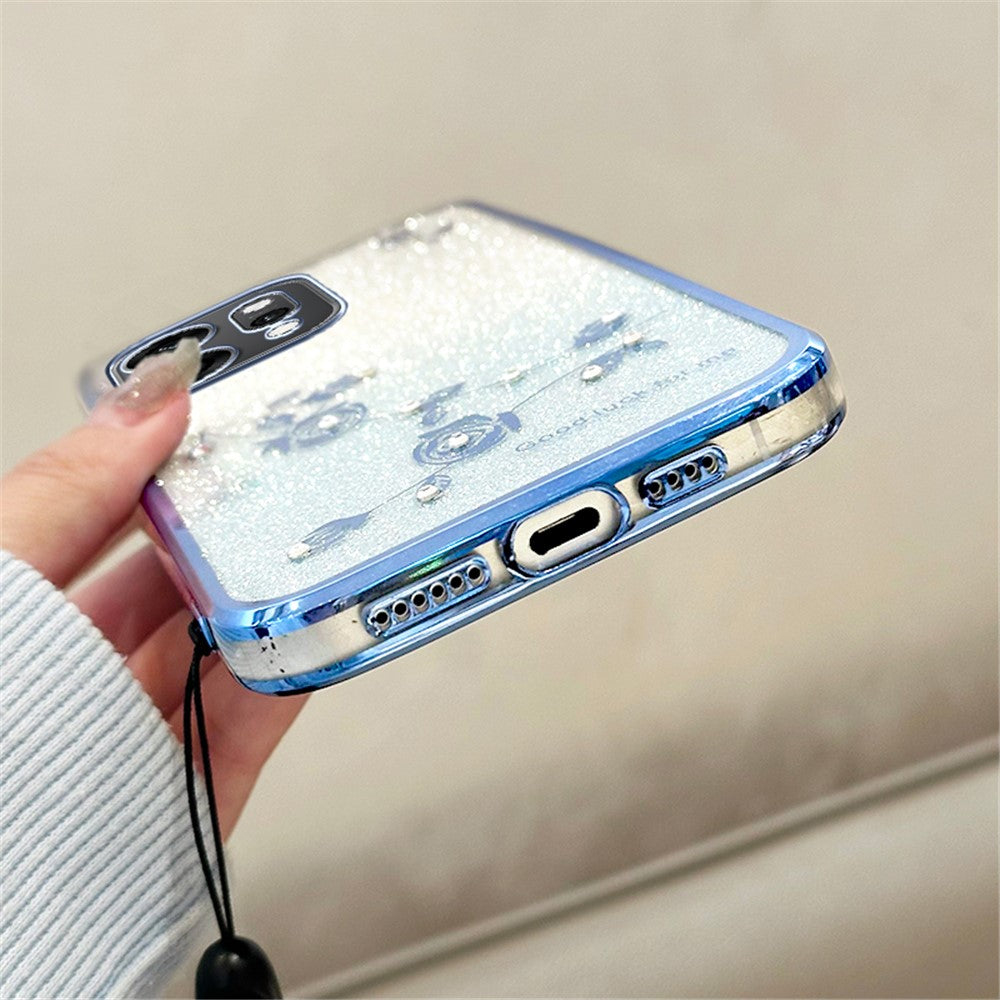 KADEM For Oppo Reno14 Pro 5G (Global) Case Flower Pattern TPU Gradient Phone Cover with Lanyards - Blue