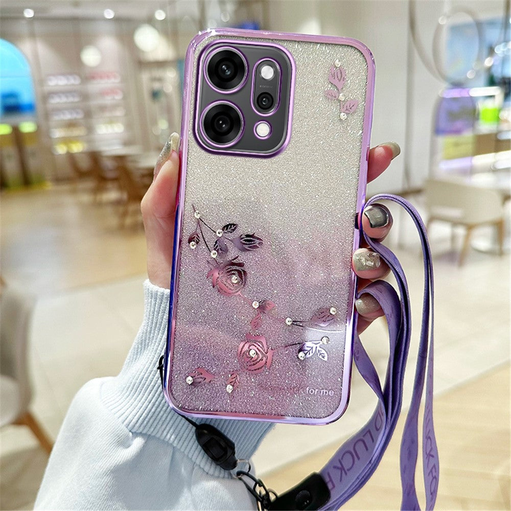 KADEM For Oppo Reno14 Pro 5G (Global) Case Flower Pattern TPU Gradient Phone Cover with Lanyards - Purple