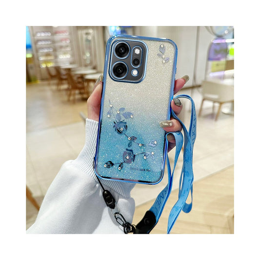 KADEM For Oppo Reno14 5G (Global) Case Flower Pattern TPU Gradient Phone Cover with Lanyards - Blue