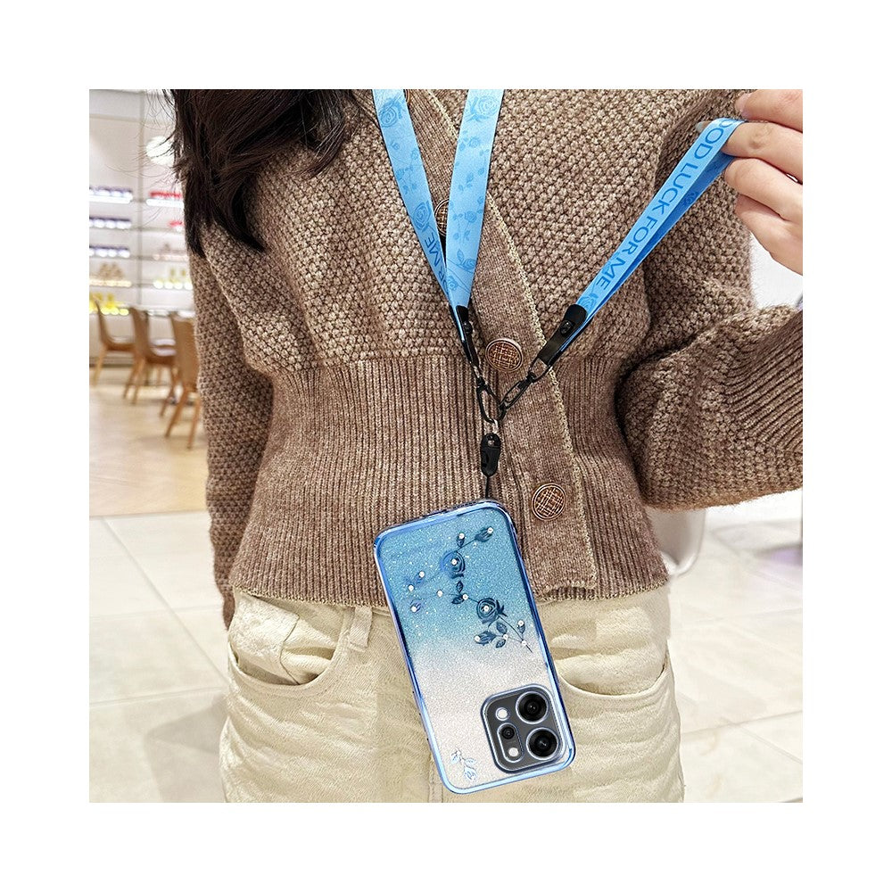 KADEM For Oppo Reno14 5G (Global) Case Flower Pattern TPU Gradient Phone Cover with Lanyards - Blue