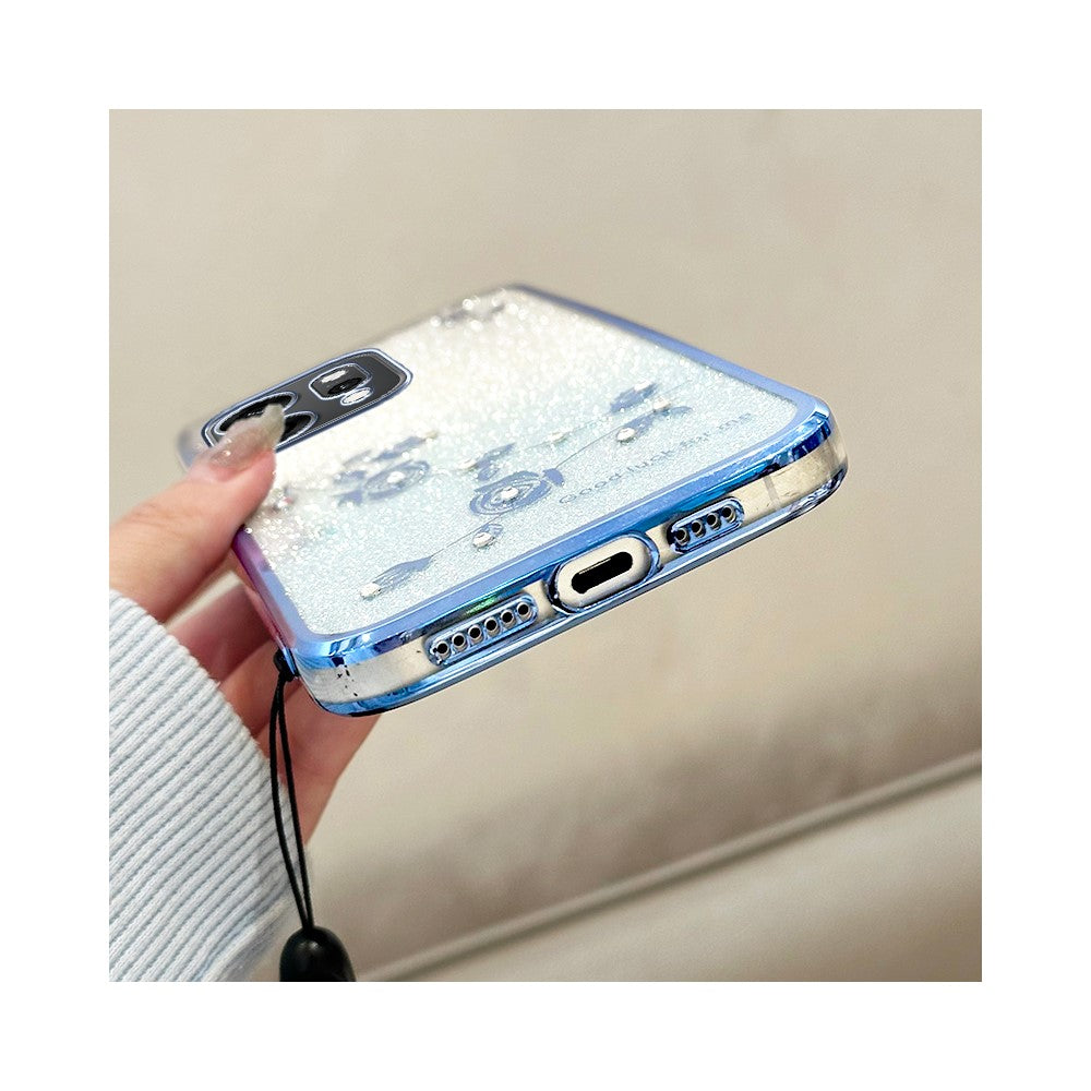 KADEM For Oppo Reno14 5G (Global) Case Flower Pattern TPU Gradient Phone Cover with Lanyards - Blue