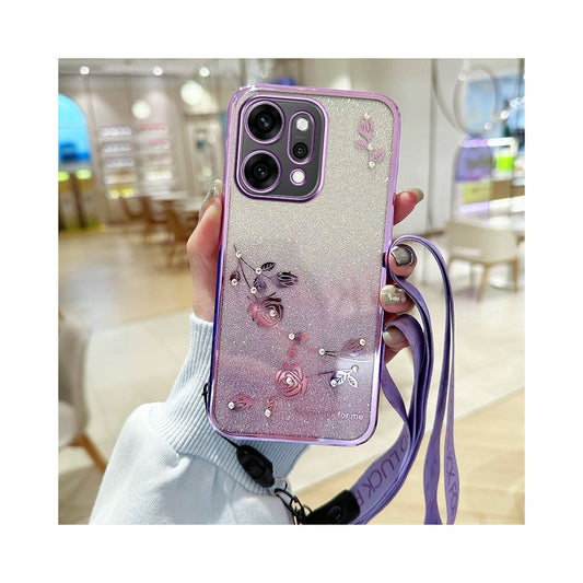 KADEM For Oppo Reno14 5G (Global) Case Flower Pattern TPU Gradient Phone Cover with Lanyards - Purple