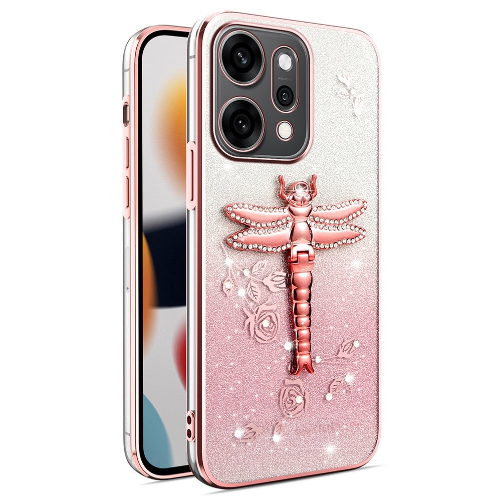 KADEM For Oppo Reno14 Pro 5G (Global) Case Dragonfly Kickstand TPU Flowers Glitter Phone Cover - Pink