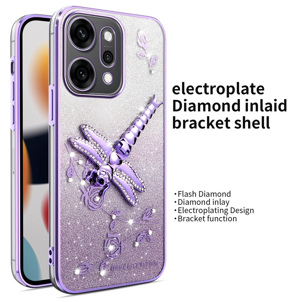 KADEM For Oppo Reno14 Pro 5G (Global) Case Dragonfly Kickstand TPU Flowers Glitter Phone Cover - Purple