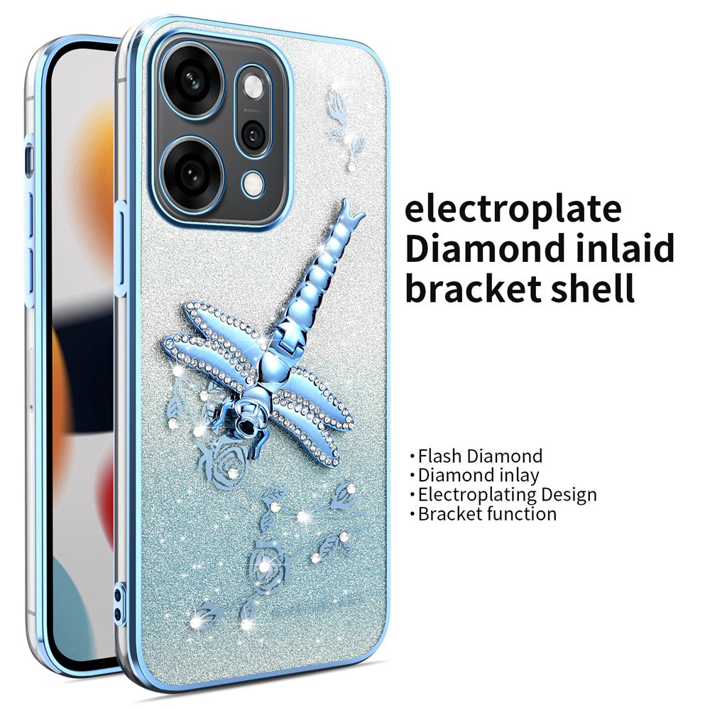 KADEM For Oppo Reno14 5G (Global) Case Dragonfly Kickstand TPU Flowers Glitter Phone Cover - Blue