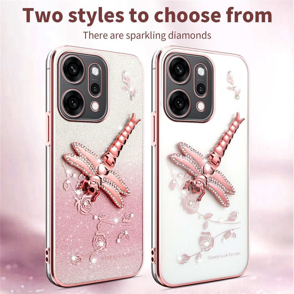 KADEM For Oppo Reno14 5G (Global) Case Dragonfly Kickstand TPU Flowers Glitter Phone Cover - Blue