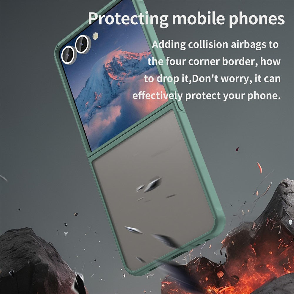 For Samsung Galaxy Z Flip7 5G Case Drop Proof Airbags Frosted Translucent PC + TPU Phone Back Cover - Green
