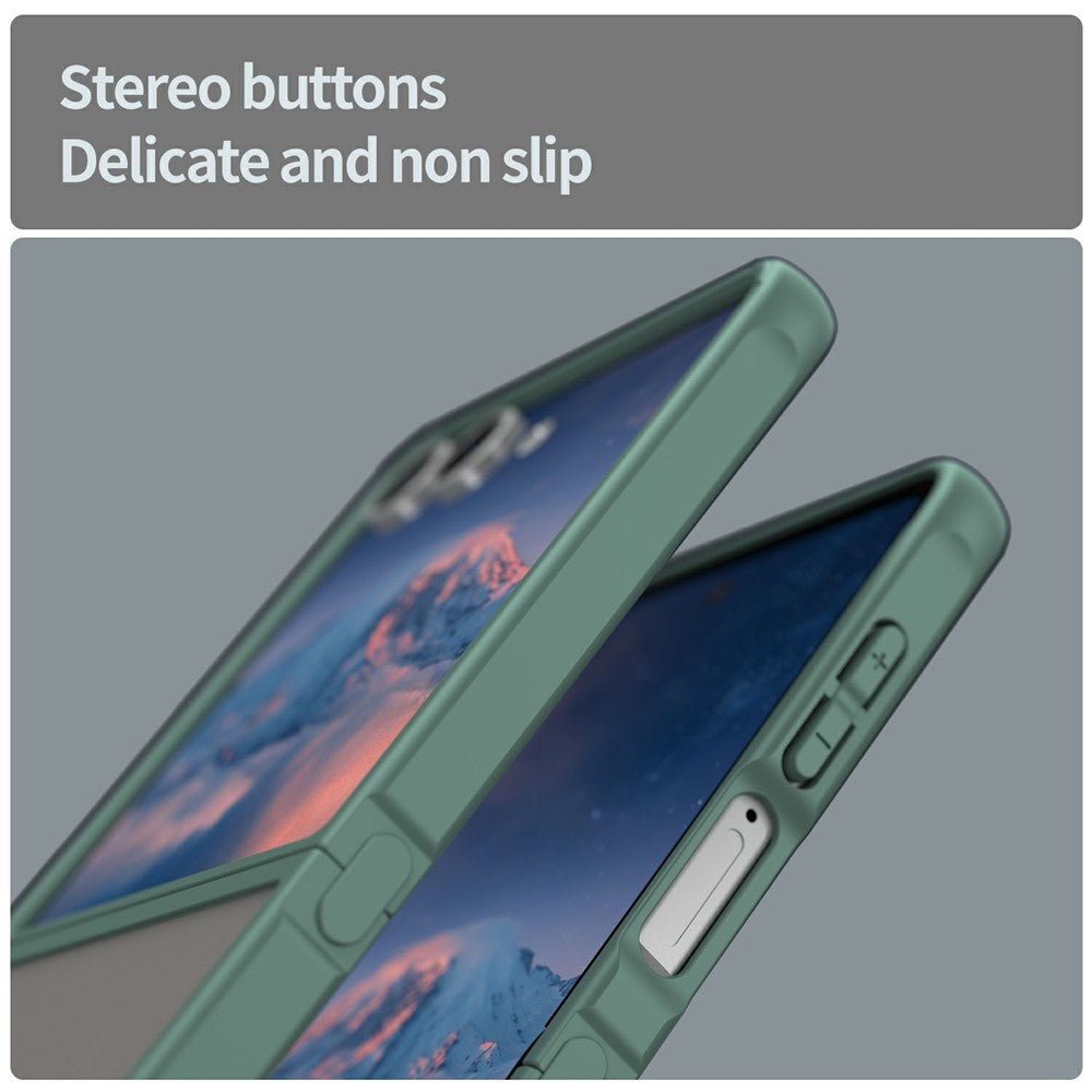 For Samsung Galaxy Z Flip7 5G Case Drop Proof Airbags Frosted Translucent PC + TPU Phone Back Cover - Green