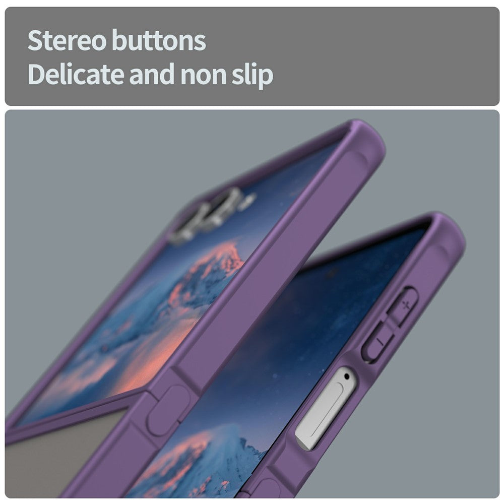 For Samsung Galaxy Z Flip7 5G Case Drop Proof Airbags Frosted Translucent PC + TPU Phone Back Cover - Purple