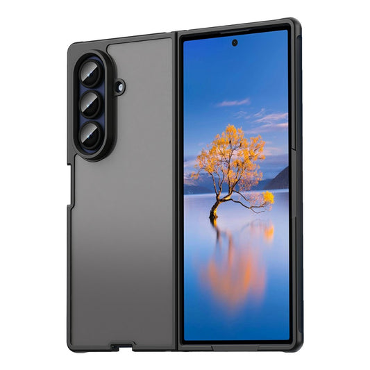 For Samsung Galaxy Z Fold7 5G Case Drop Proof Airbags Frosted Translucent PC + TPU Phone Back Cover - Black