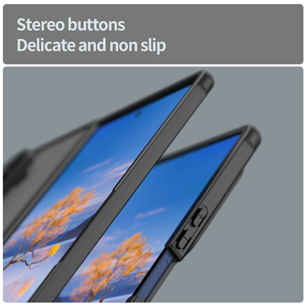 For Samsung Galaxy Z Fold7 5G Case Drop Proof Airbags Frosted Translucent PC + TPU Phone Back Cover - Black