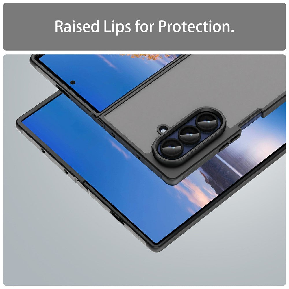 For Samsung Galaxy Z Fold7 5G Case Drop Proof Airbags Frosted Translucent PC + TPU Phone Back Cover - Black