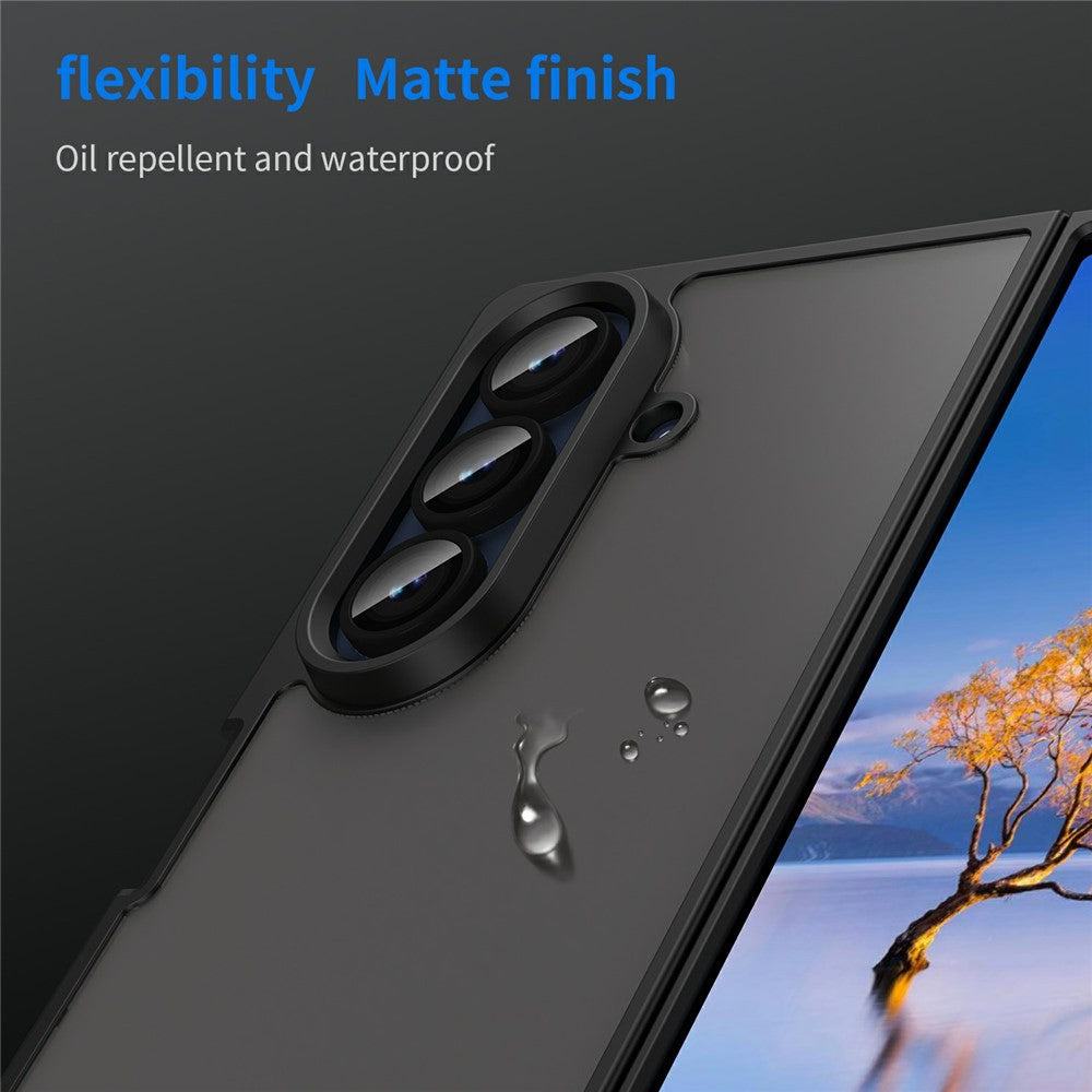 For Samsung Galaxy Z Fold7 5G Case Drop Proof Airbags Frosted Translucent PC + TPU Phone Back Cover - Black