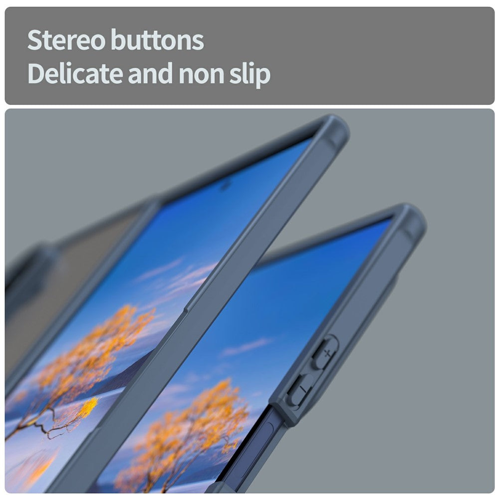 For Samsung Galaxy Z Fold7 5G Case Drop Proof Airbags Frosted Translucent PC + TPU Phone Back Cover - Blue