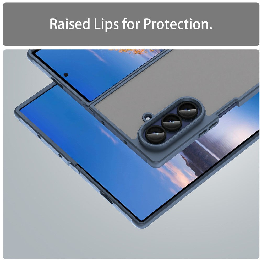 For Samsung Galaxy Z Fold7 5G Case Drop Proof Airbags Frosted Translucent PC + TPU Phone Back Cover - Blue