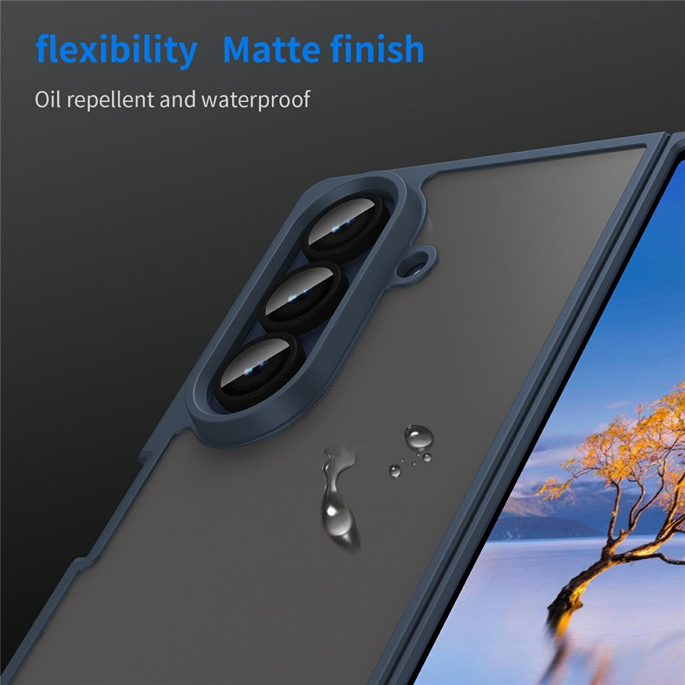 For Samsung Galaxy Z Fold7 5G Case Drop Proof Airbags Frosted Translucent PC + TPU Phone Back Cover - Blue