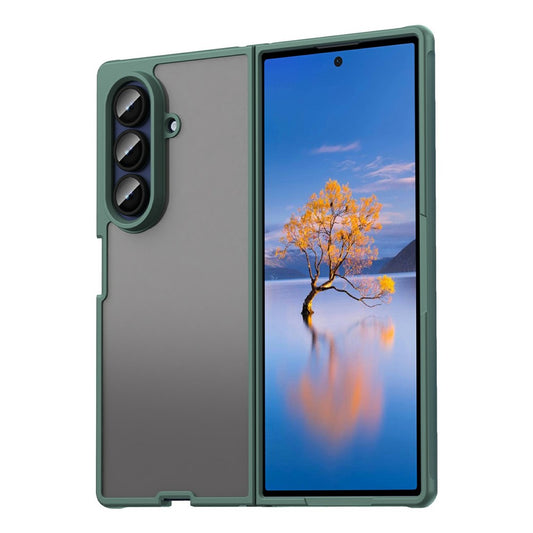 For Samsung Galaxy Z Fold7 5G Case Drop Proof Airbags Frosted Translucent PC + TPU Phone Back Cover - Green