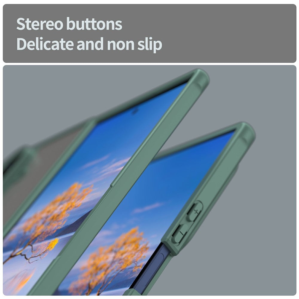 For Samsung Galaxy Z Fold7 5G Case Drop Proof Airbags Frosted Translucent PC + TPU Phone Back Cover - Green