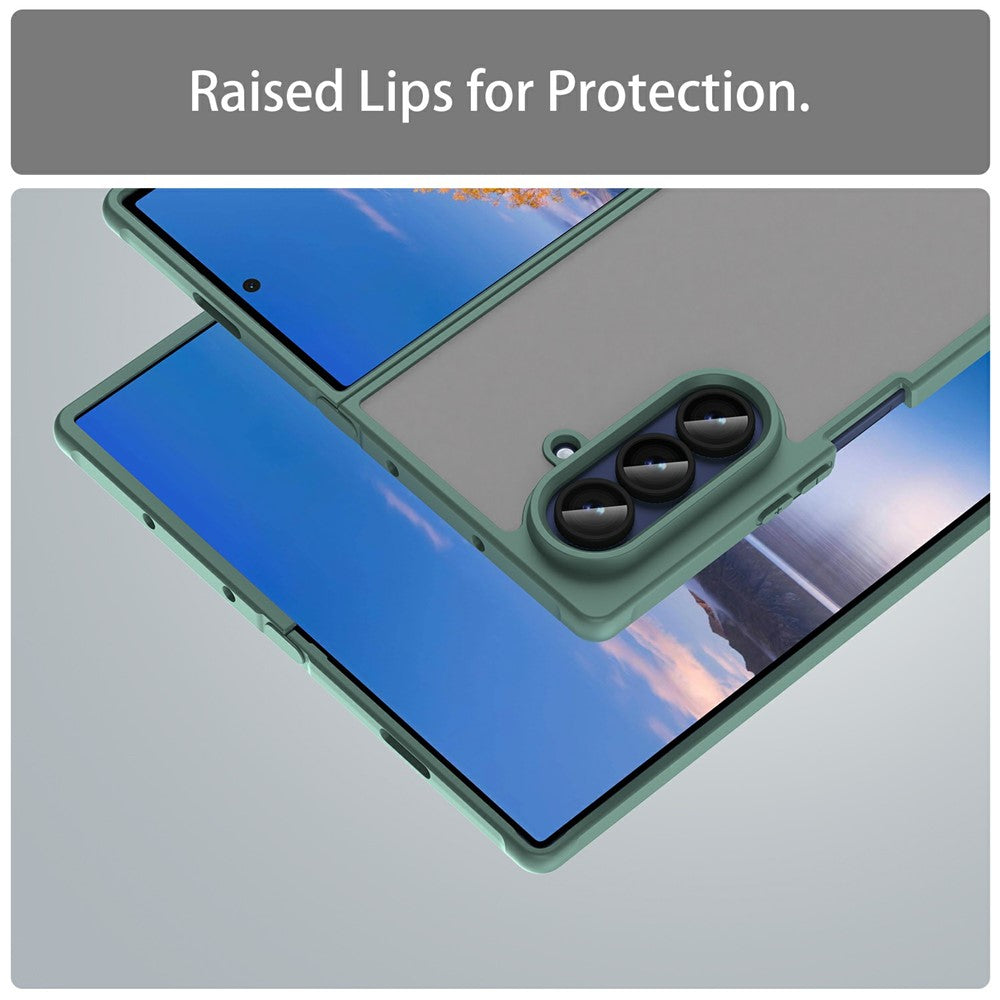 For Samsung Galaxy Z Fold7 5G Case Drop Proof Airbags Frosted Translucent PC + TPU Phone Back Cover - Green