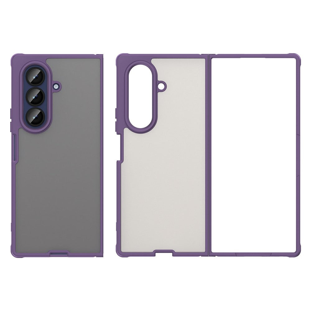 For Samsung Galaxy Z Fold7 5G Case Drop Proof Airbags Frosted Translucent PC + TPU Phone Back Cover - Purple