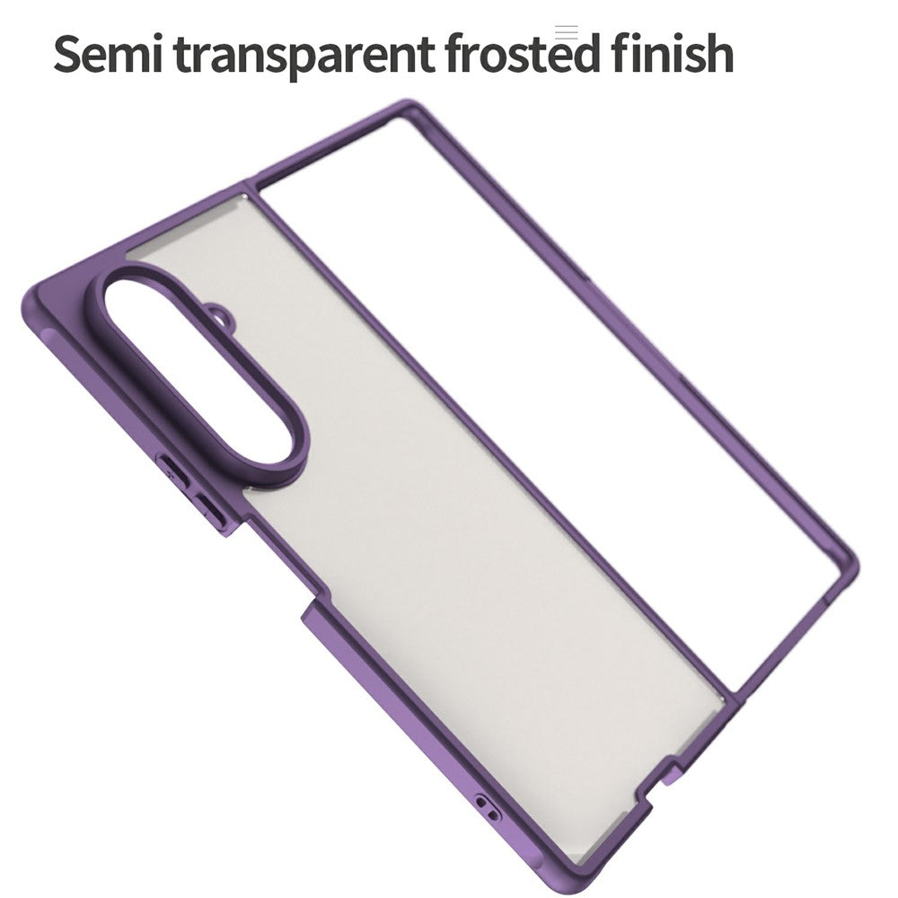 For Samsung Galaxy Z Fold7 5G Case Drop Proof Airbags Frosted Translucent PC + TPU Phone Back Cover - Purple