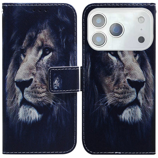 For iPhone 17 Pro Max Wallet Case Pattern Print Leather Phone Cover - Lion