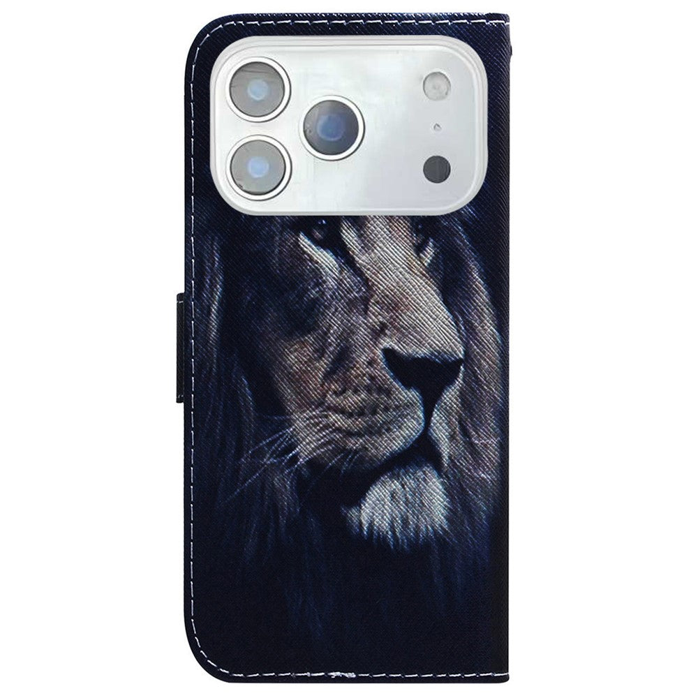 For iPhone 17 Pro Max Wallet Case Pattern Print Leather Phone Cover - Lion
