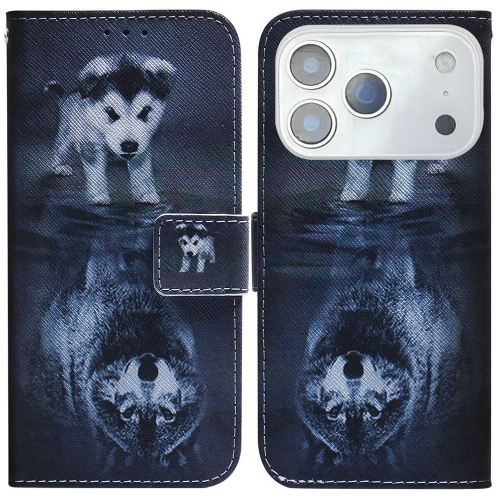 For iPhone 17 Pro Max Wallet Case Pattern Print Leather Phone Cover - Dog and Wolf