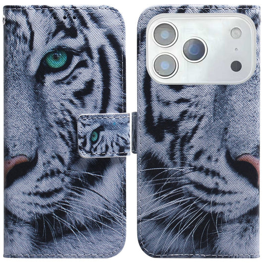 For iPhone 17 Pro Max Wallet Case Pattern Print Leather Phone Cover - Tiger