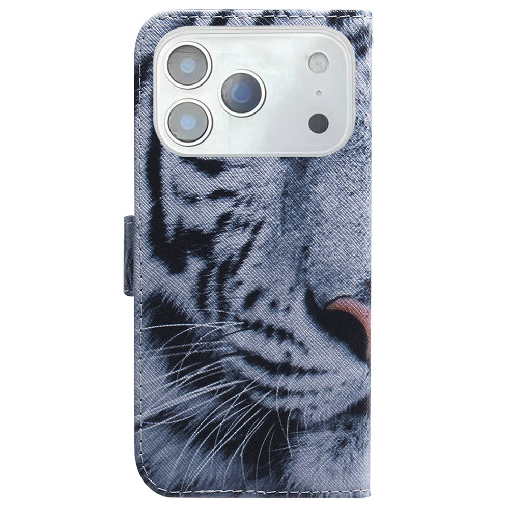 For iPhone 17 Pro Max Wallet Case Pattern Print Leather Phone Cover - Tiger