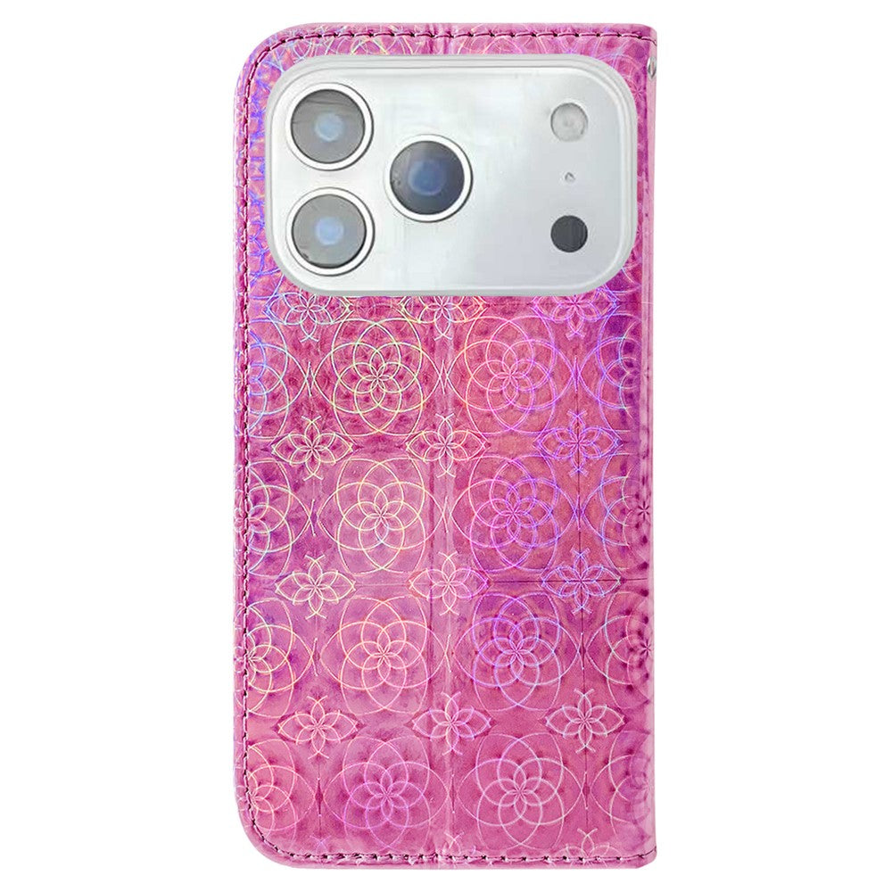 For iPhone 17 Pro Max Stand Case Dazzling Flower Leather Phone Cover with Wrist Strap - Pink