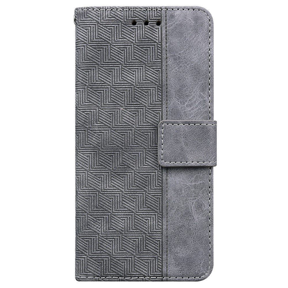 For iPhone 17 Pro Max Case Geometry Pattern Leather Wallet Phone Cover with Wrist Strap - Grey