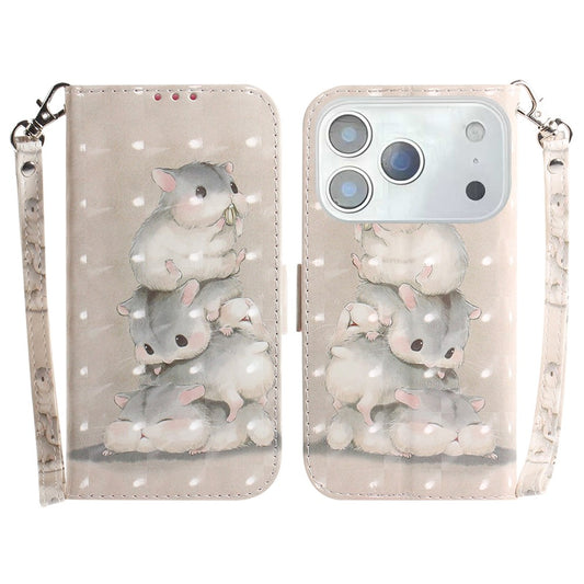 For iPhone 17 Pro Max Case Pattern Printing Leather Wallet Phone Cover with Wrist Strap - Stacking Squirrels