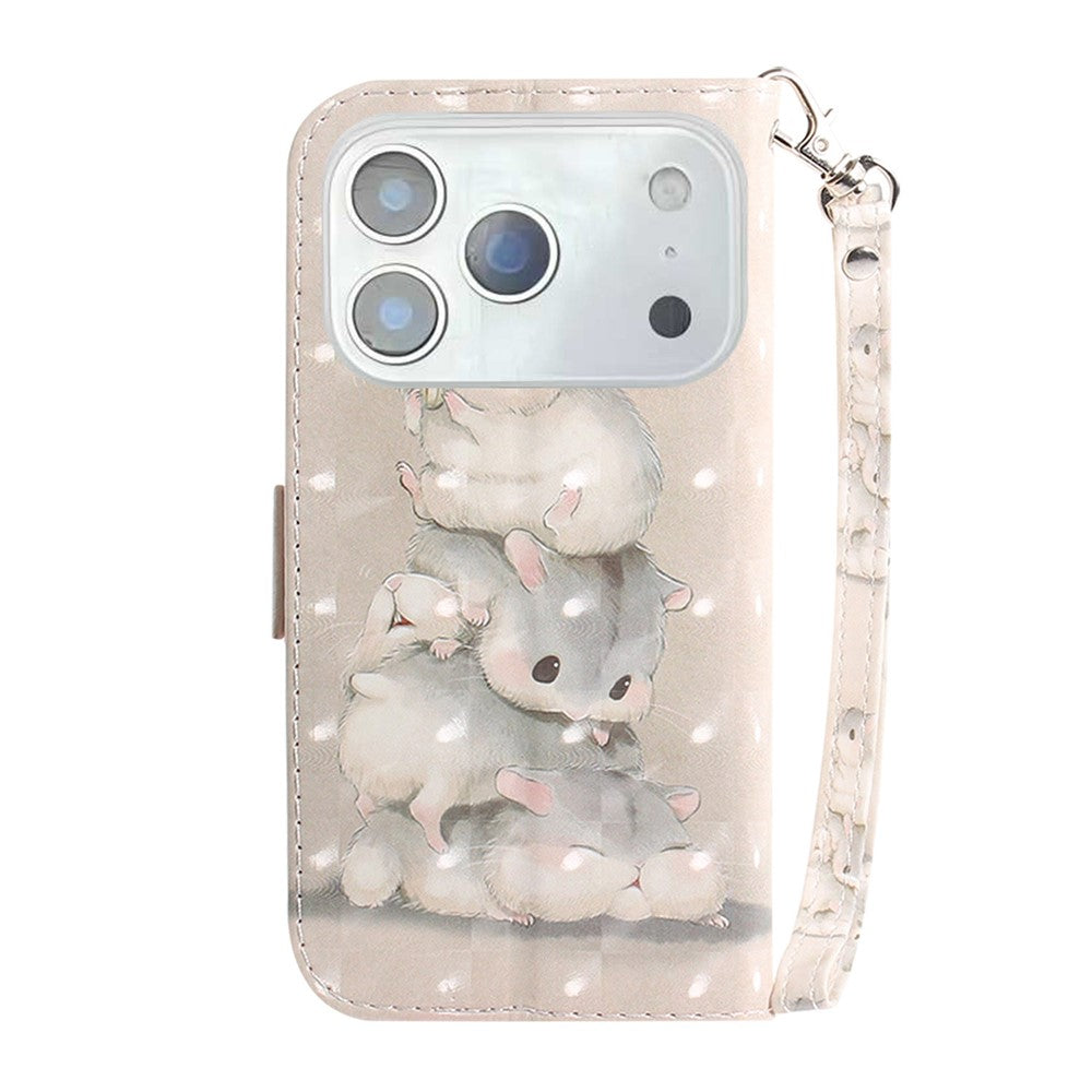 For iPhone 17 Pro Max Case Pattern Printing Leather Wallet Phone Cover with Wrist Strap - Stacking Squirrels