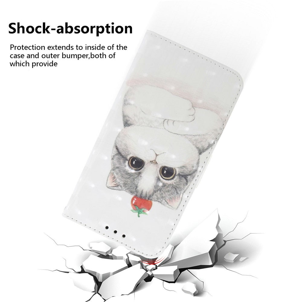 For iPhone 17 Pro Max Case Pattern Printing Leather Wallet Phone Cover with Wrist Strap - Cute Cat