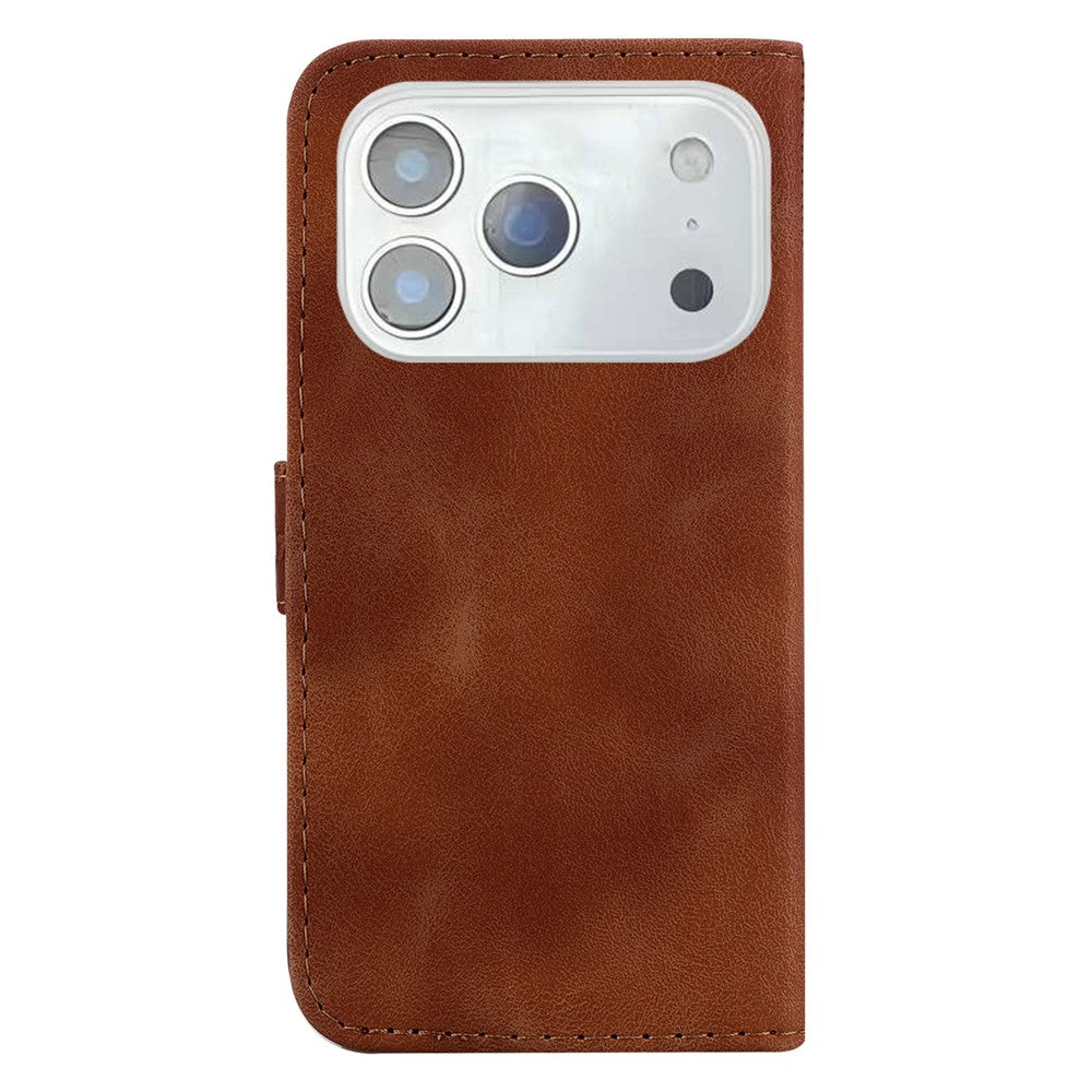 For iPhone 17 Pro Max Stand Case 7-Shaped Pattern Imprint Leather Phone Cover with Strap - Brown