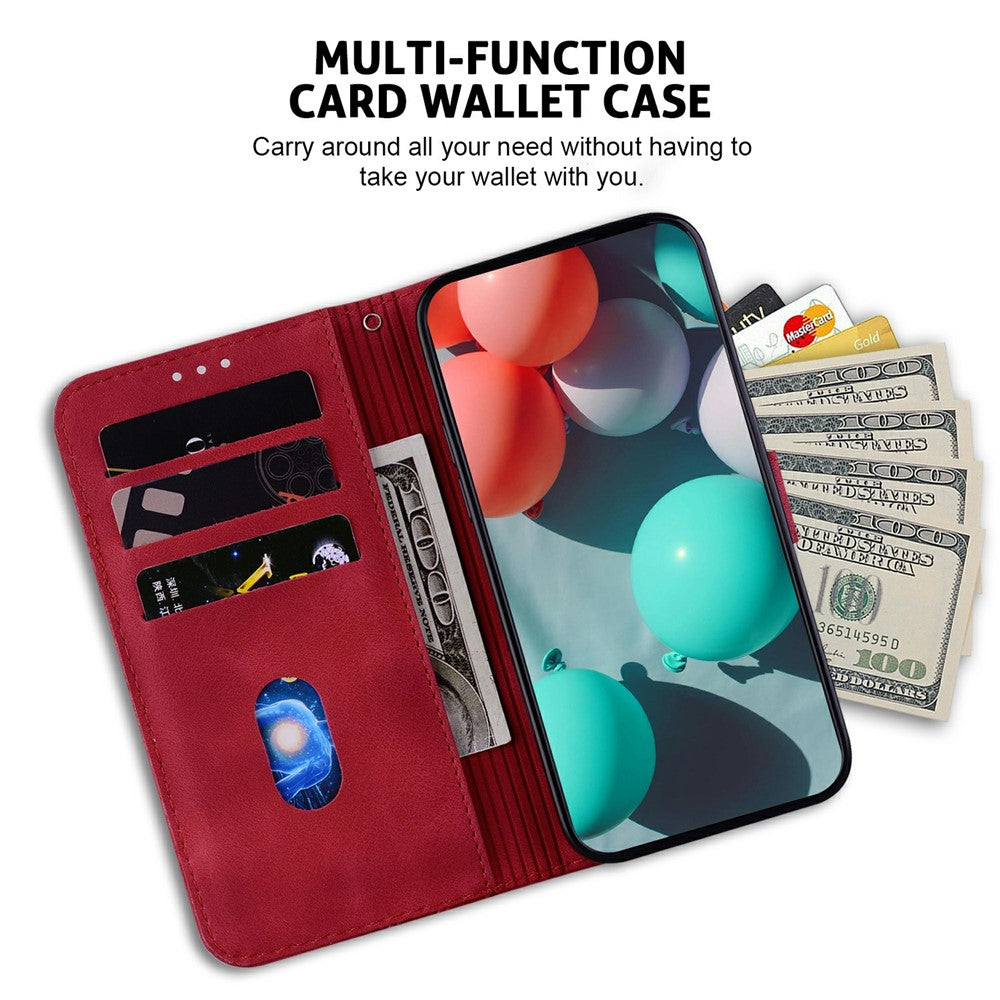 For iPhone 17 Pro Max Stand Case 7-Shaped Pattern Imprint Leather Phone Cover with Strap - Red