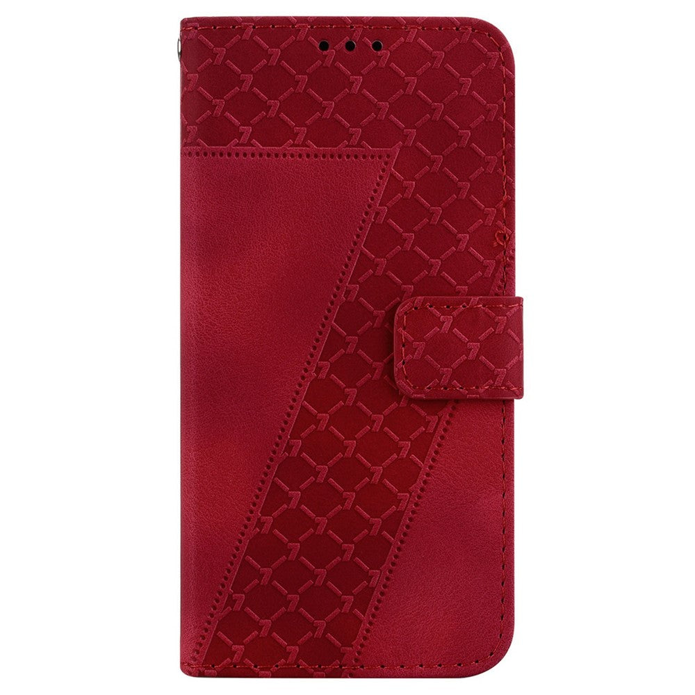 For iPhone 17 Pro Max Stand Case 7-Shaped Pattern Imprint Leather Phone Cover with Strap - Red