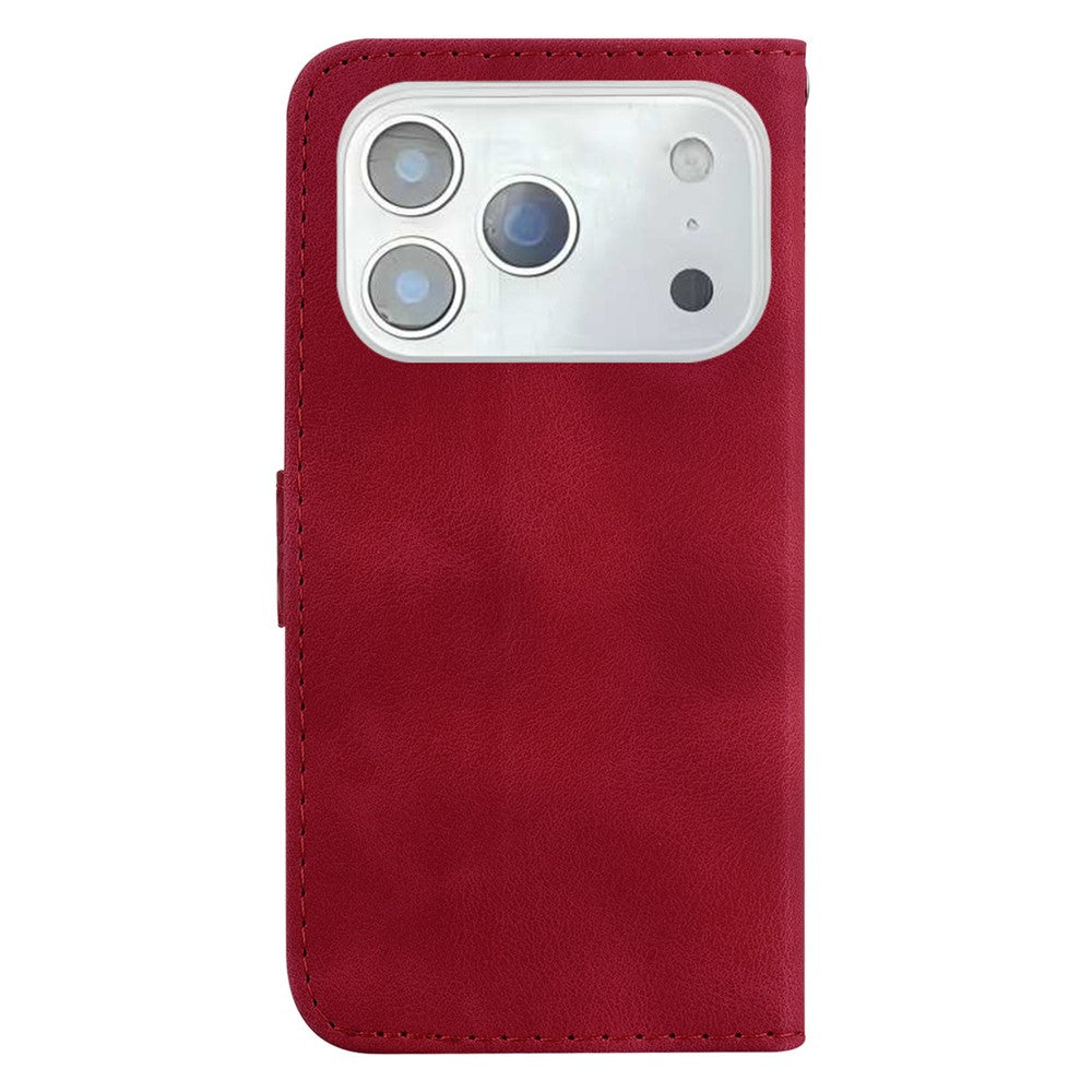 For iPhone 17 Pro Max Stand Case 7-Shaped Pattern Imprint Leather Phone Cover with Strap - Red