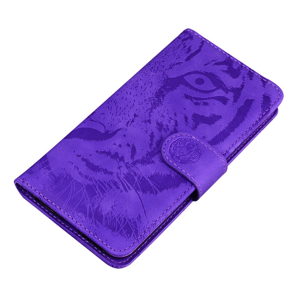 For iPhone 17 Pro Max Case Tiger Imprint Leather Wallet Phone Cover - Purple