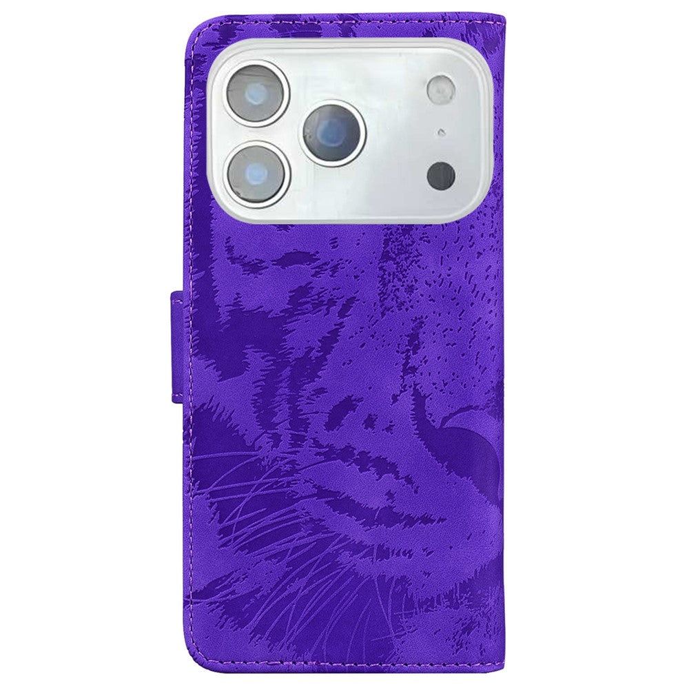 For iPhone 17 Pro Max Case Tiger Imprint Leather Wallet Phone Cover - Purple