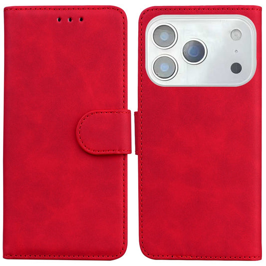 For iPhone 17 Pro Max Case Solid Color Leather Wallet Phone Cover - Red
