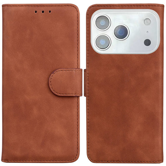 For iPhone 17 Pro Max Case Solid Color Leather Wallet Phone Cover - Brown