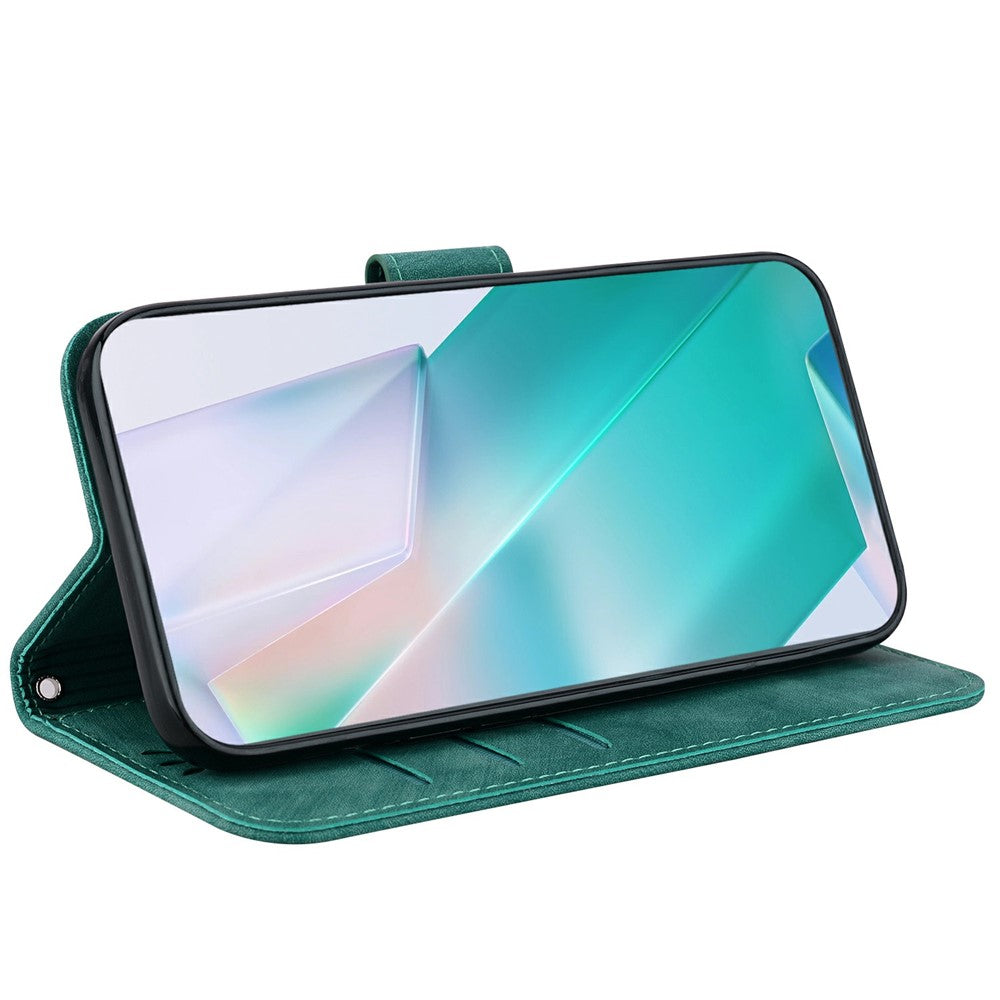 For iPhone 17 Pro Max Wallet Case Tiger Imprint Leather Shockproof Phone Cover with Wrist Strap - Green