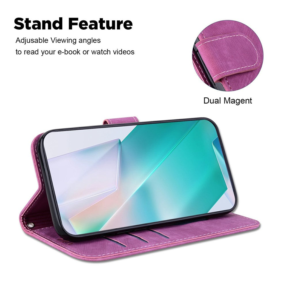 For iPhone 17 Pro Max Wallet Case Tiger Imprint Leather Shockproof Phone Cover with Wrist Strap - Rose