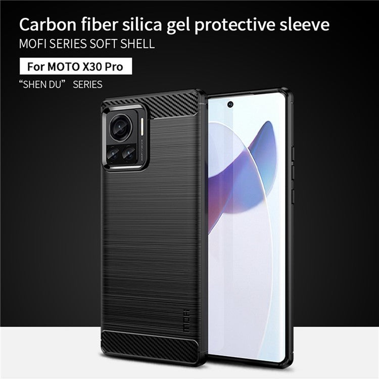 MOFI JK TPU Series-1 for Motorola Moto X30 Pro 5G / Edge 30 Ultra 5G / Edge X Brushed Surface Flexible TPU Case Carbon Fiber Texture Anti-drop Phone Cover - Blue