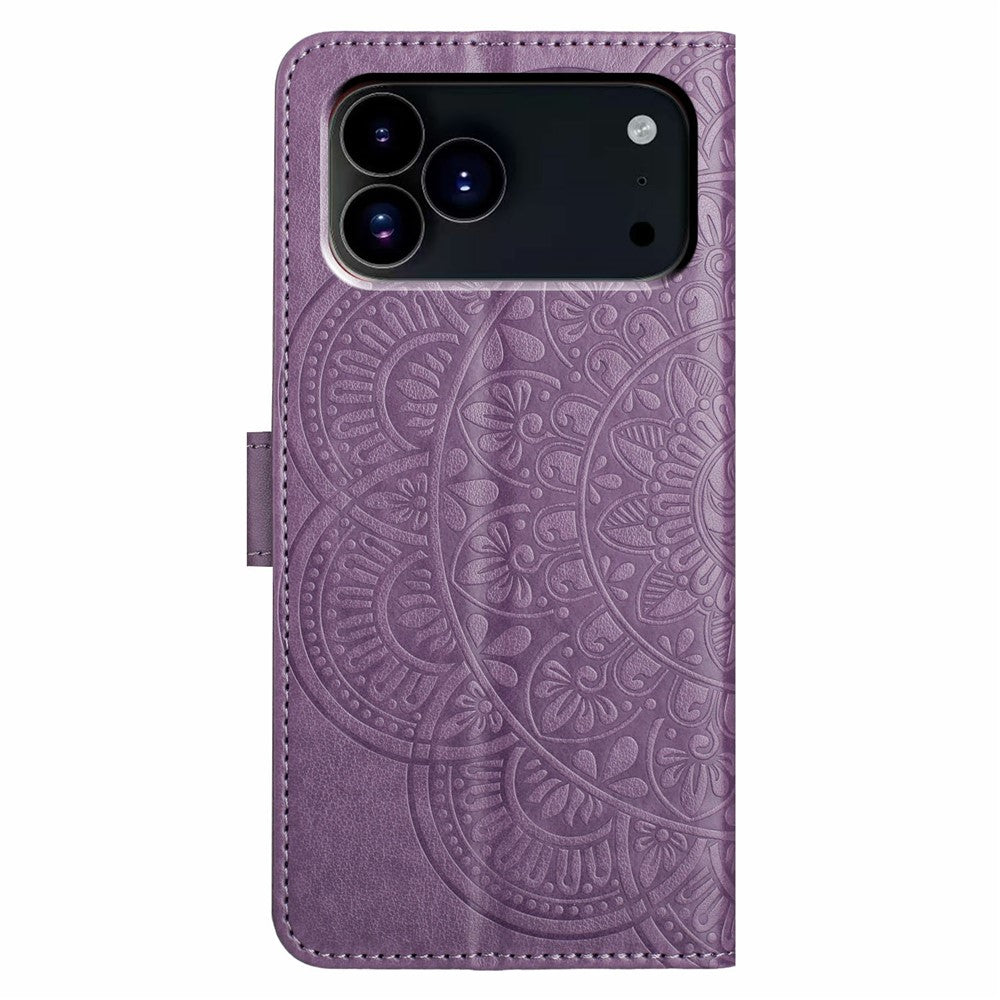 For iPhone 17 Pro Max Leather Case with Card Slots Mandala Pattern Phone Cover Stand - Purple