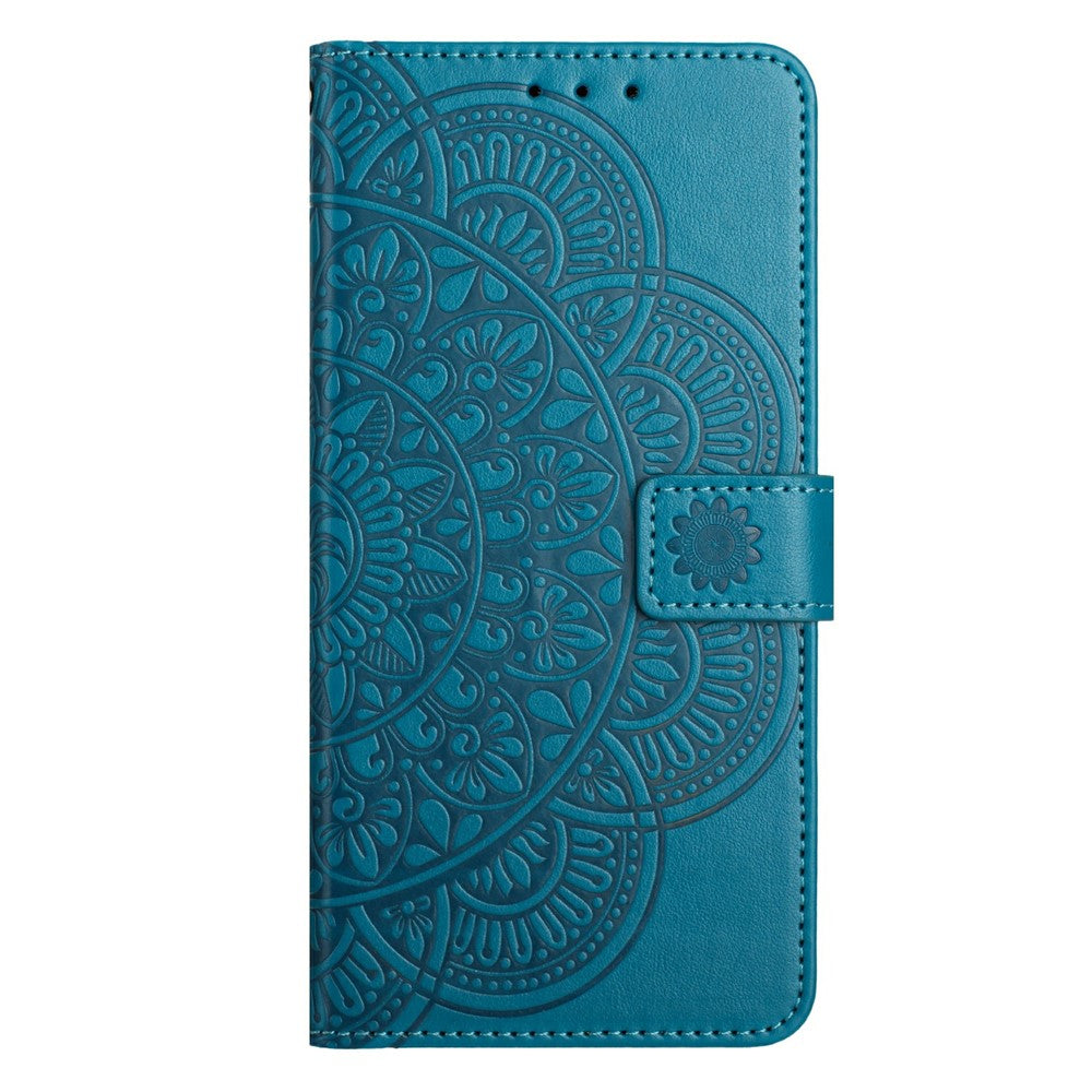 For iPhone 17 Pro Max Leather Case with Card Slots Mandala Pattern Phone Cover Stand - Blue